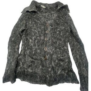 Laurie B cardigan knit sweater gray long sleeve soft collar wool size small READ